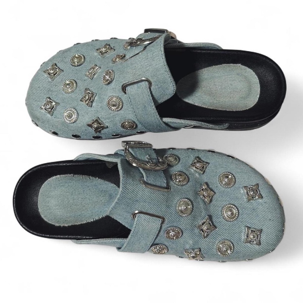 Azalea Wang Denim Studded Clogs
